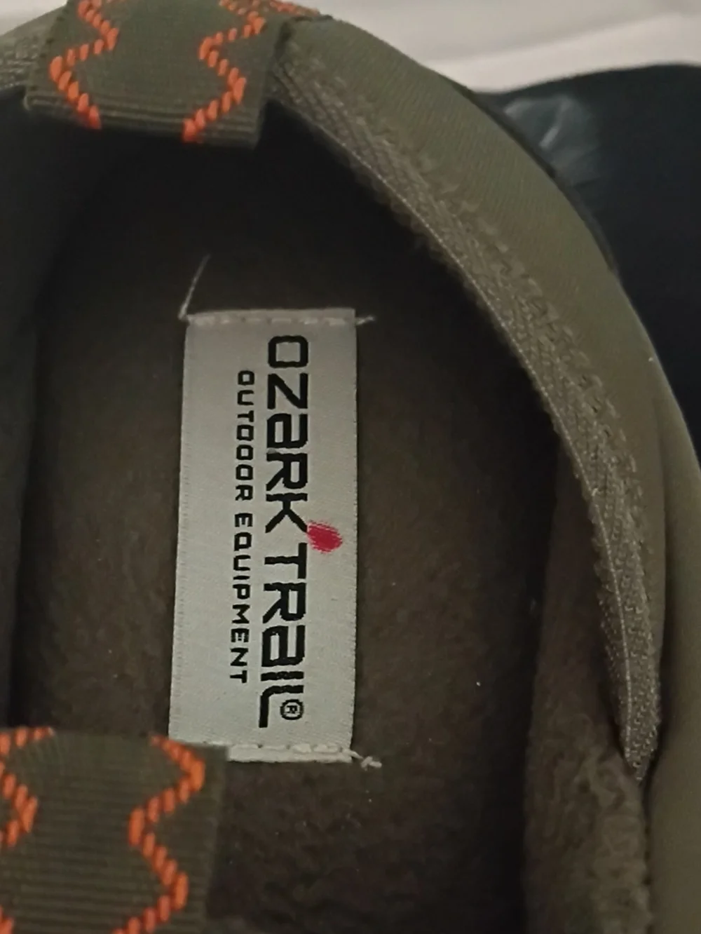 Ozark Trail Olive Green Quilted Slip-On Loafers with Orange Accents
